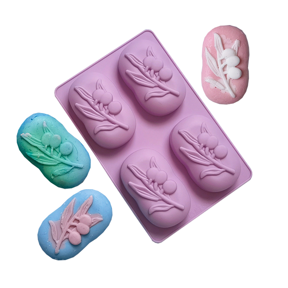 Soap Making Home - 4 تجاويف البيضاوي شجرة الزيتون سيليكون