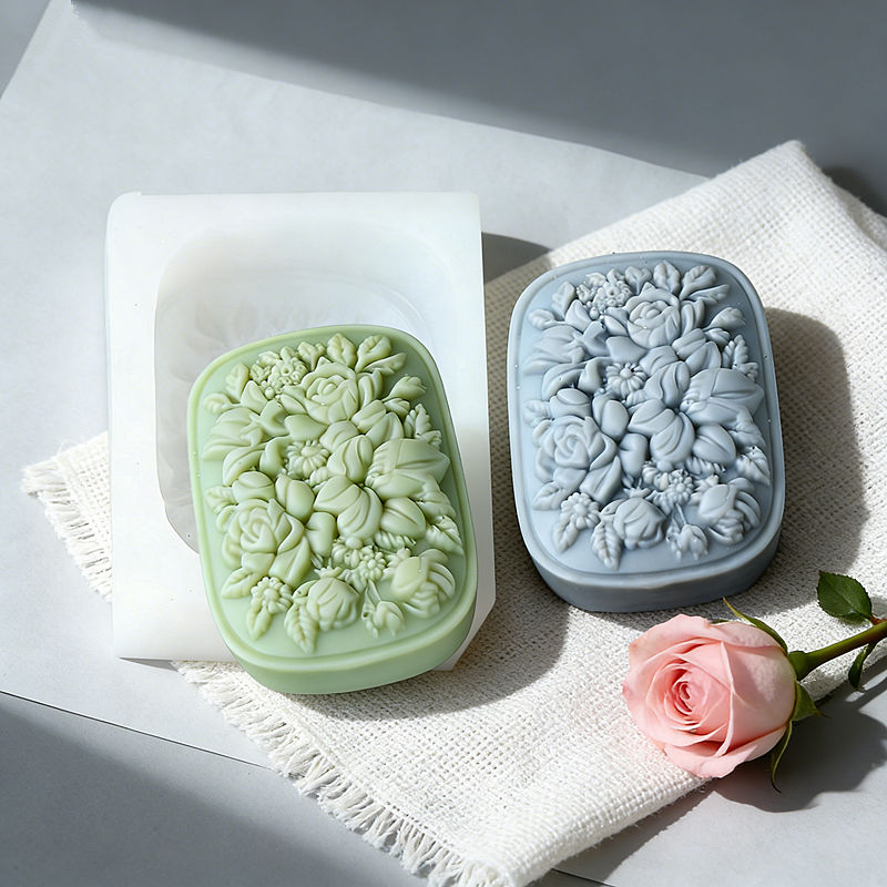 Soap Making Home - قالب صابون سيليكون مربع الشكل بنقش