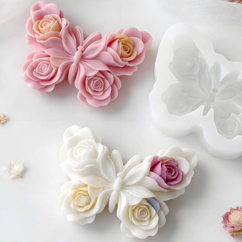 Soap Making Material - قالب سيليكون على شكل فراشة ووردة